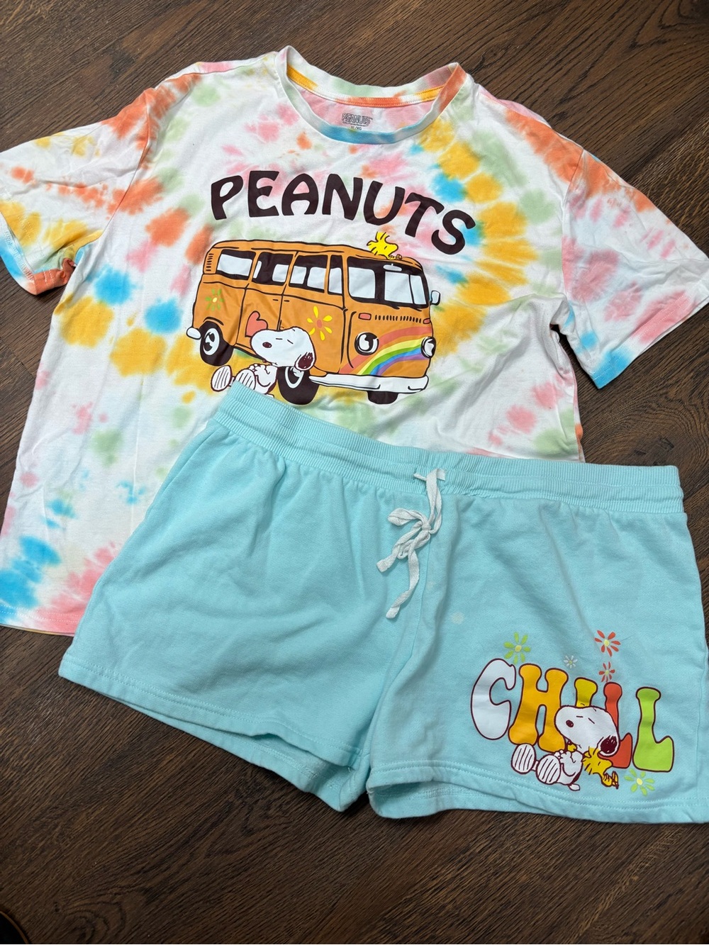 Peanuts Tie-Dye T-Shirt and Light Blue Shorts Pajama Set